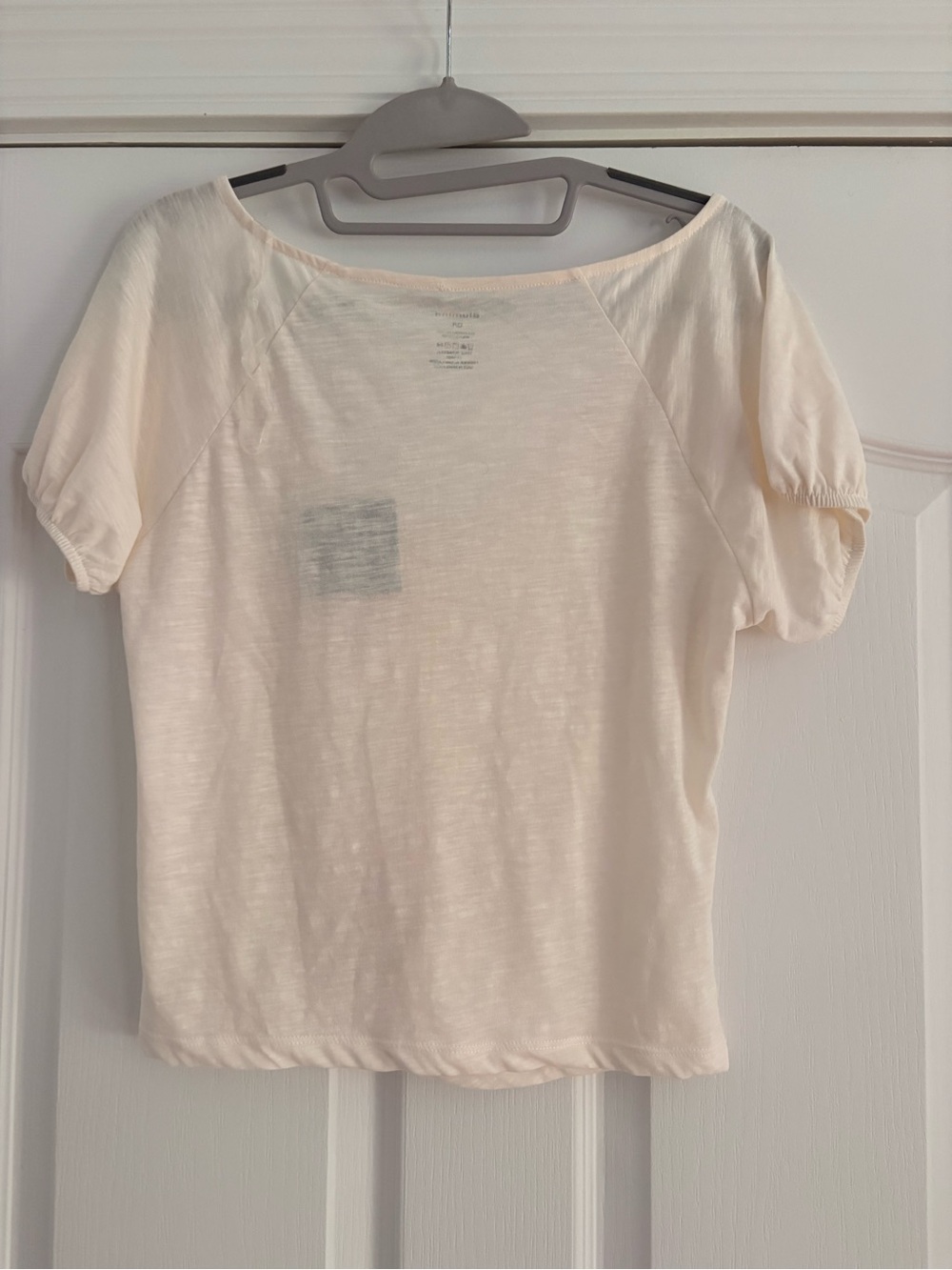 Drawstring V-Neck Short Sleeve Tee - Cream - Picture 2 of 4